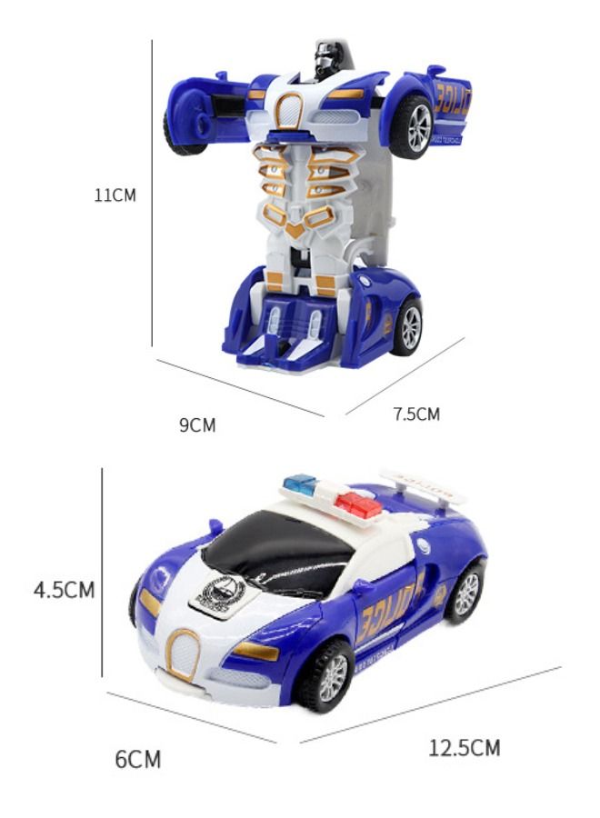 Deformation Robot Car Toy, Police Car Model Toy, Inertial Collision Deformation Car Blue/White - Image 2