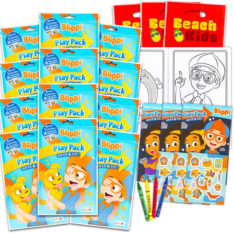 Bendon Blippi Birthday Party Favors and Supplies Bundle 12 Blippi Activity Play Packs for Boys Girls with Mini Coloring Books Loot Bags and More
