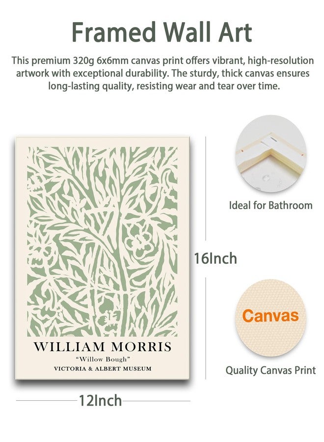HesenDot Green Botanical Framed Wall Art Set, 12x16in Matisse William Morris Canvas Prints,Minimalist Classic Plants Home Decor for Living Room Bedroom Bathroom Office, Set of 3 - Image 2