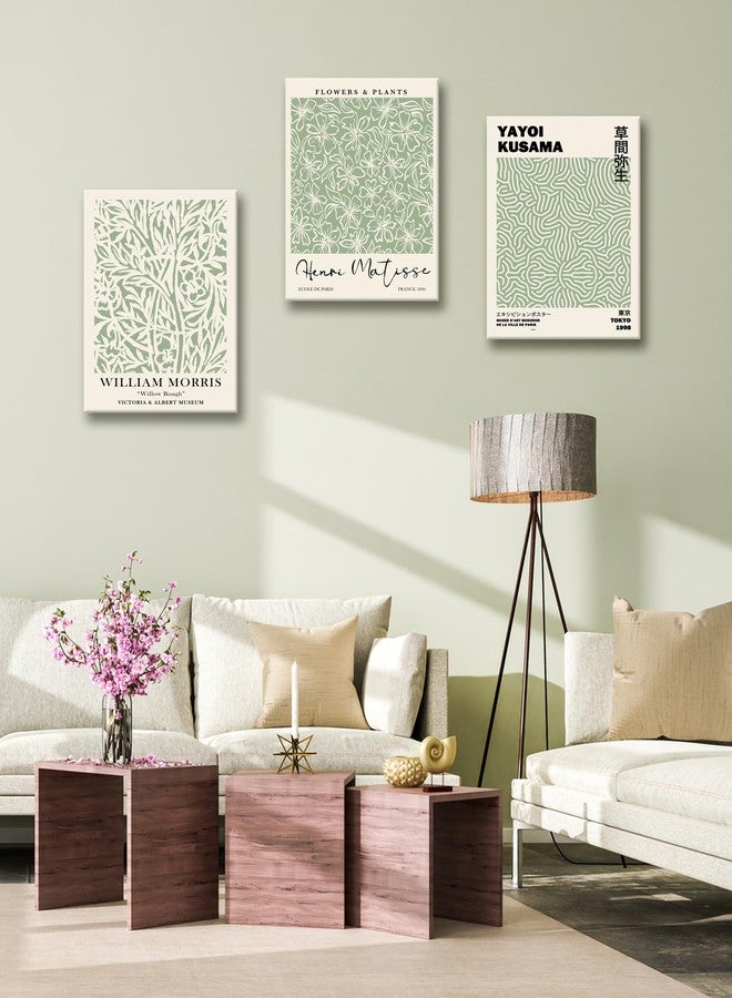 HesenDot Green Botanical Framed Wall Art Set, 12x16in Matisse William Morris Canvas Prints,Minimalist Classic Plants Home Decor for Living Room Bedroom Bathroom Office, Set of 3 - Image 4