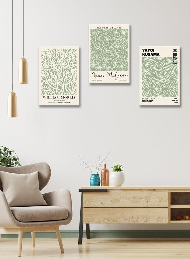 HesenDot Green Botanical Framed Wall Art Set, 12x16in Matisse William Morris Canvas Prints,Minimalist Classic Plants Home Decor for Living Room Bedroom Bathroom Office, Set of 3 - Image 3
