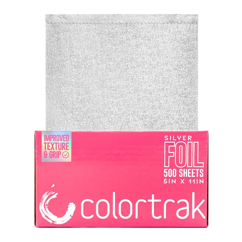 Colortrak Embossed Sheets Silver Aluminum Foil Pop-up Dispenser, 500 Pre-cut Sheets Non-slip Textured Silver 5 x 11 Sheets for Hair Foil Coloring and Highlighting Sheet Applications - Image 1