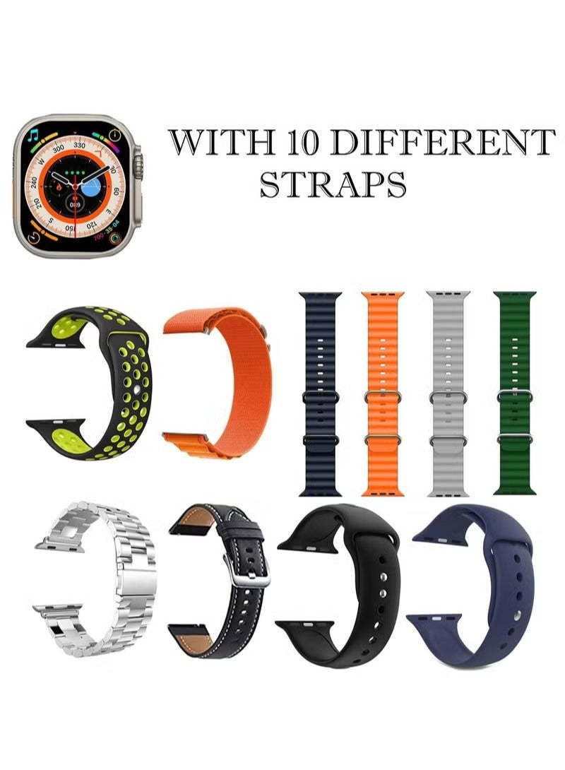 Modio U9 Ultra Max 49mm Full Screen HD Smart Watch with 10 Set Strap and Wireless Charger for Men's and Women's - Image 2