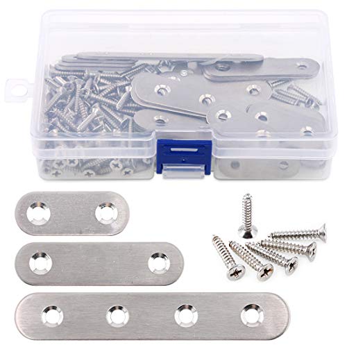 Glarks 35Pieces 16 inch 24 inch 4 inch Stainless Steel Flat Straight Brace Brackets Mending Joining Plates Repair Fixing Bracket Connector and 80pcs Screws Set Total 115pcs Silver - Image 1