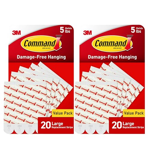 Command Indoor Large Replacement Strips, Holds up to 5 lb, 40 Adhesive Strips – Damage-Free Wall Hanging Refill, Re-Hang Large Hooks for Home Décor and Wall Décor - Image 1