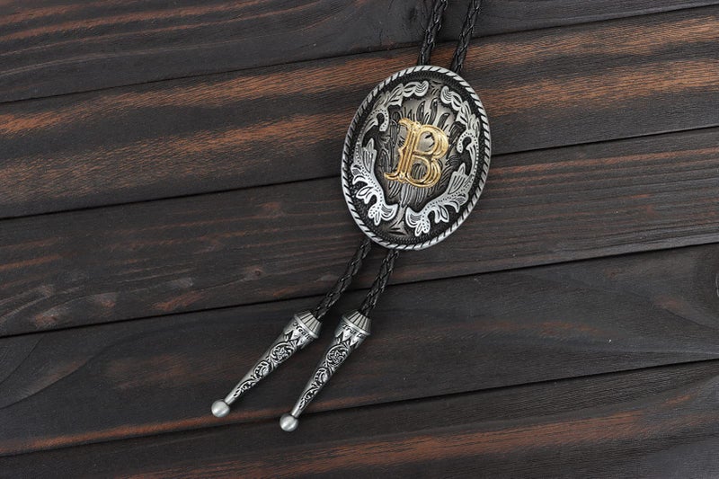 Wentur Bolo Tie for Men - Western Bolo Ties Alphabet Letter ABCDJMR to Z - Western Cowboy Initial Bolo Tie for Women Cowgirl (B) - Image 2