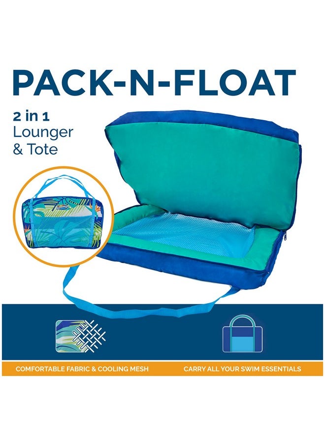 SwimWays Pack-N-Float 2-In-1 Pool Chair And Tote Bag, Blue Palm  - Image 2