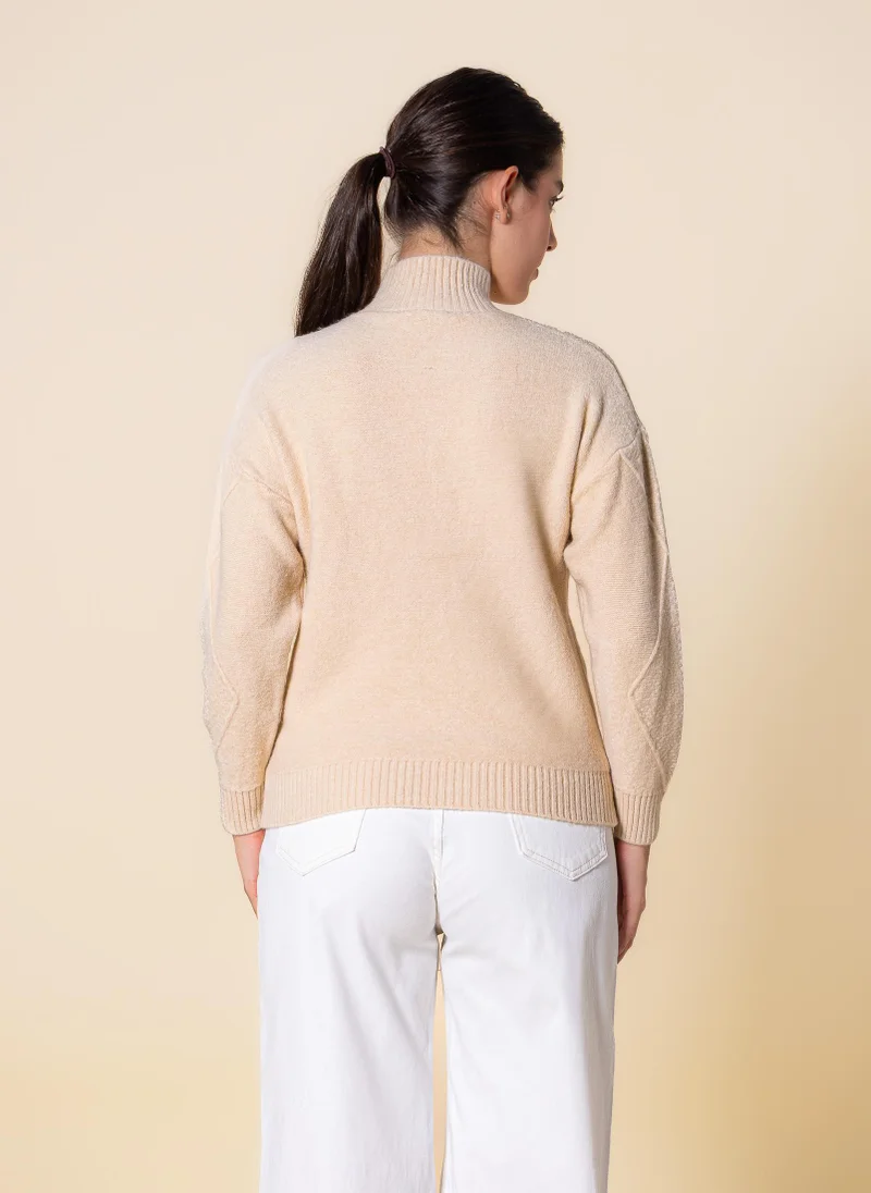SHAPES CABLE KNIT HIGH NECK SWEATER