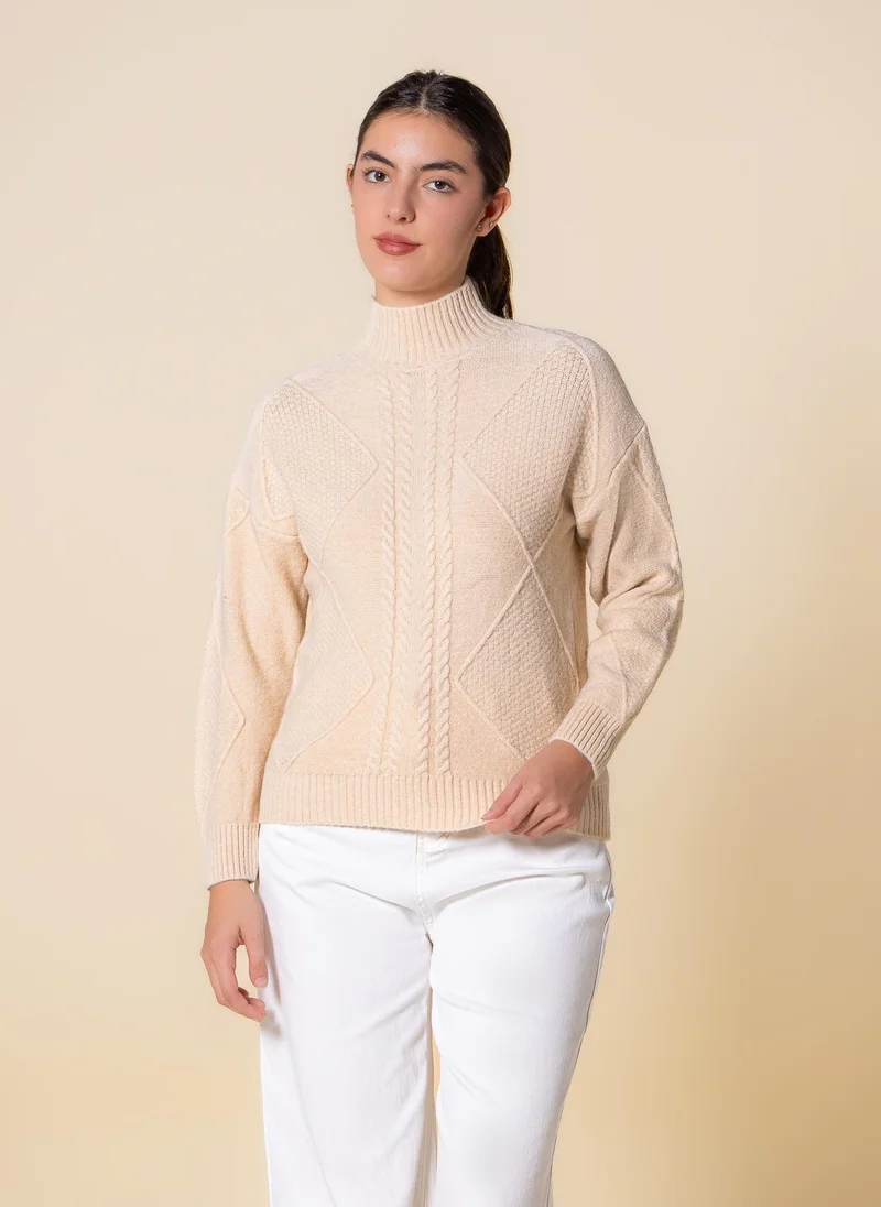 SHAPES CABLE KNIT HIGH NECK SWEATER