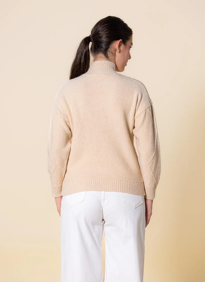 SHAPES CABLE KNIT HIGH NECK SWEATER