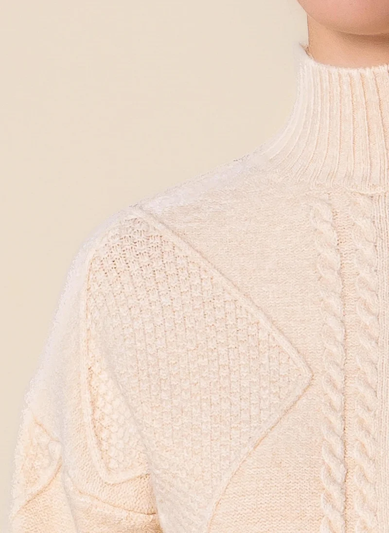 Shapes Beige CABLE KNIT HIGH NECK SWEATER for Women | Best Price UAE