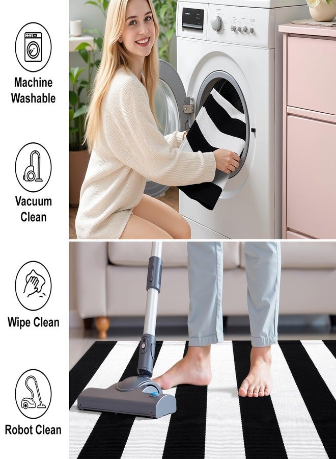 OLANLY Black and White Striped Rug 2'4" x 3'7" (27.5" x 43") - Washable Cotton Indoor Outdoor Doormat for Front Door, Entryway, Kitchen, Porch, Patio Decor - Image 4