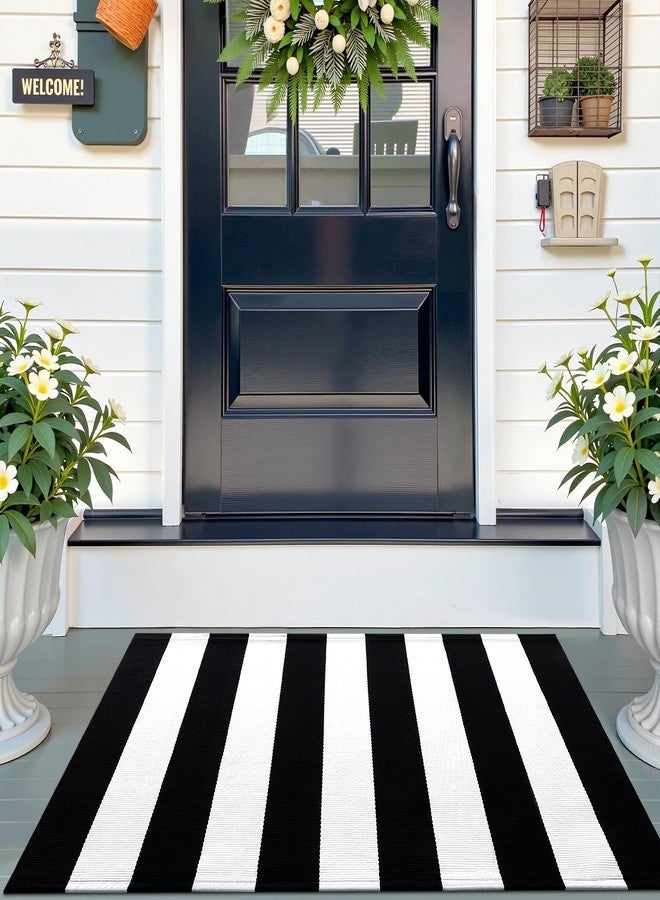 OLANLY Black and White Striped Rug 2'4" x 3'7" (27.5" x 43") - Washable Cotton Indoor Outdoor Doormat for Front Door, Entryway, Kitchen, Porch, Patio Decor - Image 5
