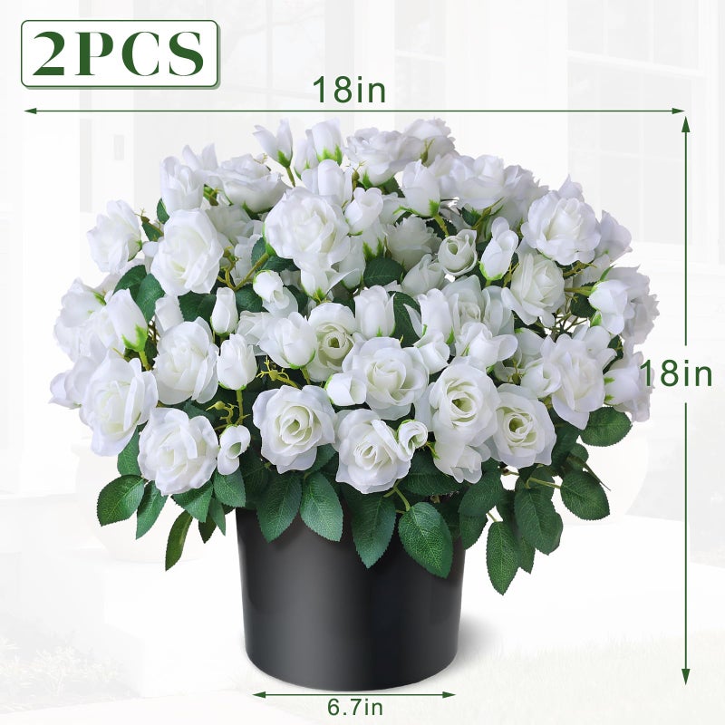 Juxdp 2 Set of Artificial Rose Topiary Trees - Faux Silk Flower Potted Plant, UV Resistant Fake Outdoor Rose Bush for Front Door, Farmhouse, Porch, Garden Decor (White) - Image 5