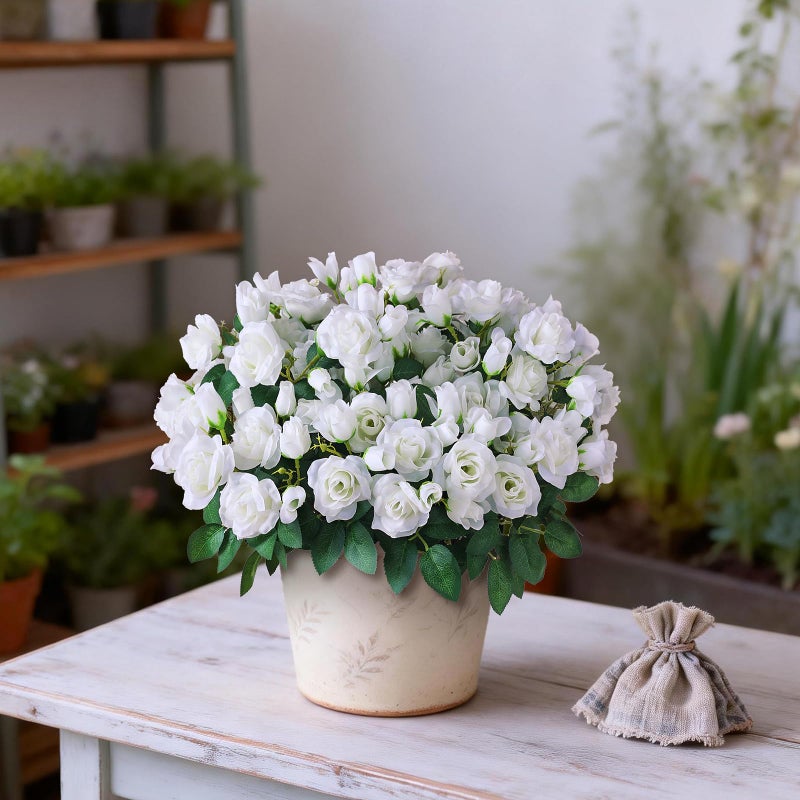 Juxdp 2 Set of Artificial Rose Topiary Trees - Faux Silk Flower Potted Plant, UV Resistant Fake Outdoor Rose Bush for Front Door, Farmhouse, Porch, Garden Decor (White) - Image 3
