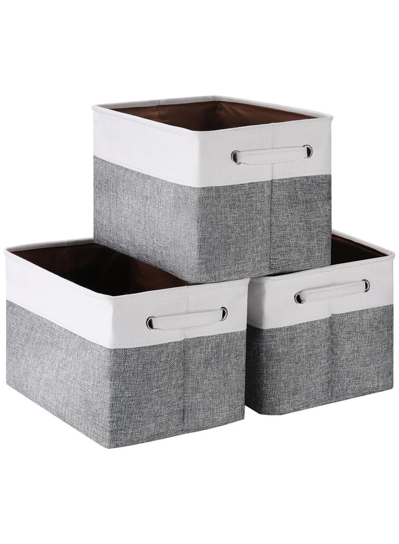 general 3Pack 25x26x38cm Rectangular Decorative Fabric Collapsible Storage Bin Carry Handles Linens,Storage Baskets for Organizing,Perfect for Shelves,Towels,Toy,Closets,Nursery,Home - Image 1