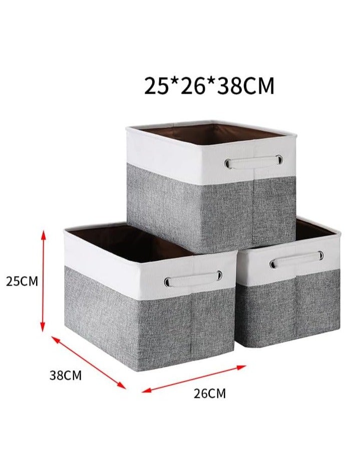 general 3Pack 25x26x38cm Rectangular Decorative Fabric Collapsible Storage Bin Carry Handles Linens,Storage Baskets for Organizing,Perfect for Shelves,Towels,Toy,Closets,Nursery,Home - Image 2