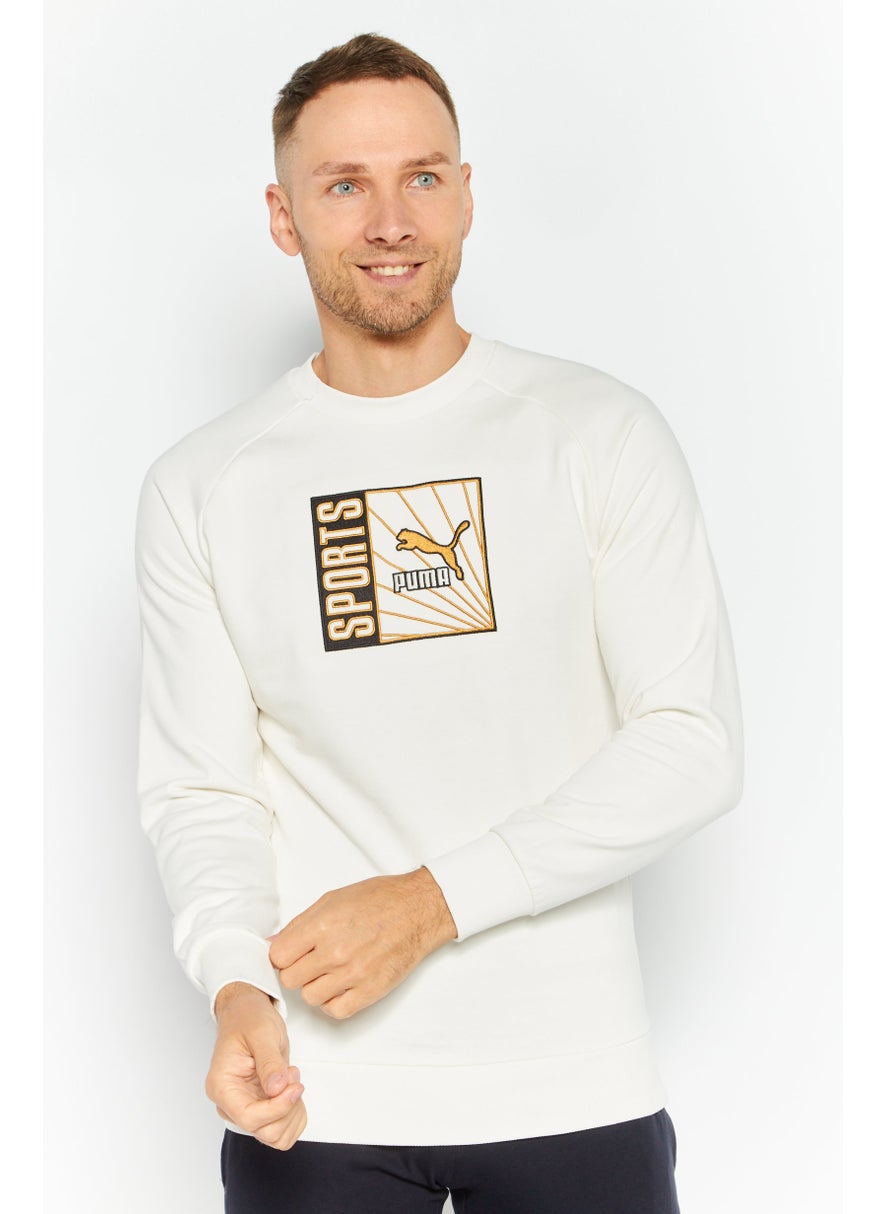 PUMA Men Sportswear Fit Long Sleeve Training Sweatshirt, Off White Combo  - Image 1
