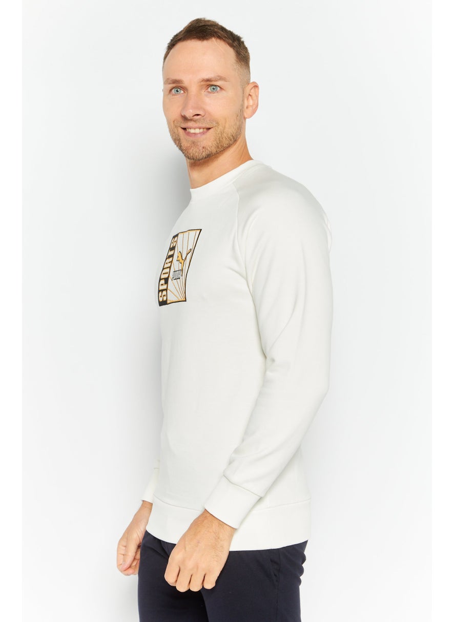 PUMA Men Sportswear Fit Long Sleeve Training Sweatshirt, Off White Combo  - Image 3