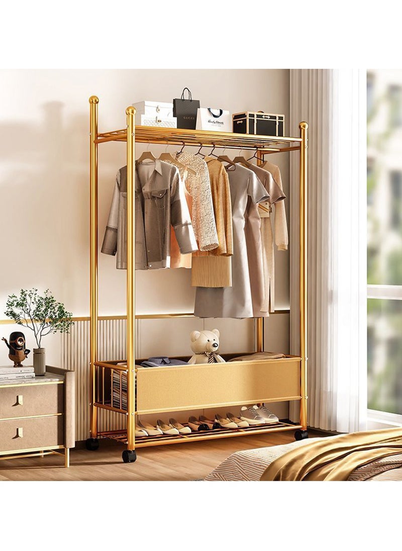 Blueland - Clothes Hanger Stand with Shelves, Free Standing Metal Clothing Hanging Rack, Single Rail, Wardrobe with Top & Bottom Storage Shelf for Shoes Handbags Baskets, Bedroom Garment Organizer - Image 1