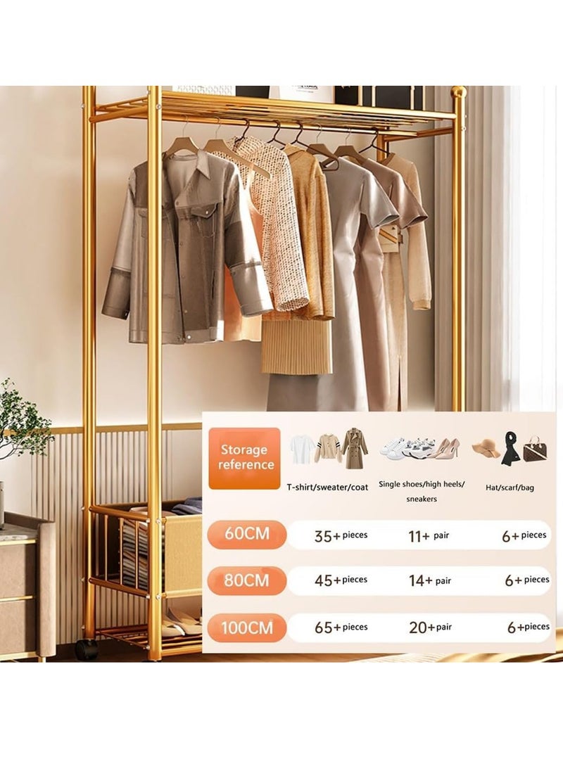 Blueland - Clothes Hanger Stand with Shelves, Free Standing Metal Clothing Hanging Rack, Single Rail, Wardrobe with Top & Bottom Storage Shelf for Shoes Handbags Baskets, Bedroom Garment Organizer - Image 1