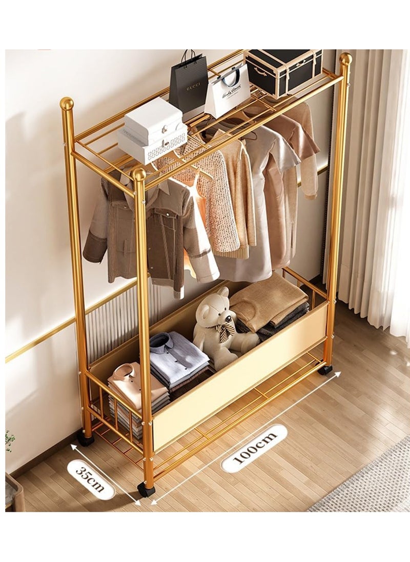 Blueland - Clothes Hanger Stand with Shelves, Free Standing Metal Clothing Hanging Rack, Single Rail, Wardrobe with Top & Bottom Storage Shelf for Shoes Handbags Baskets, Bedroom Garment Organizer - Image 1