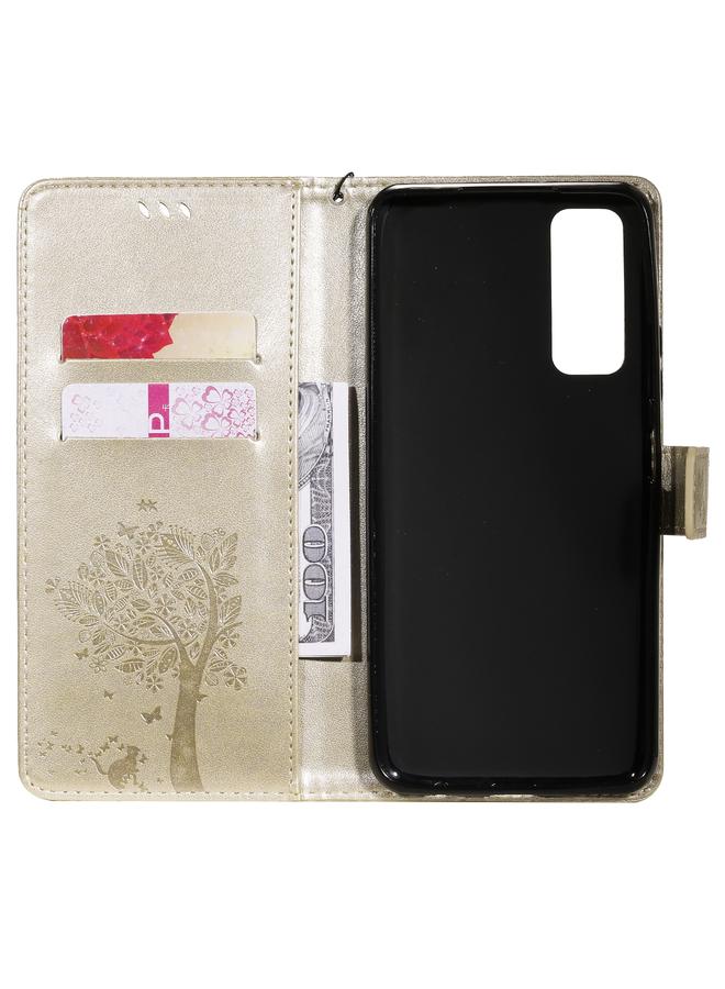 Zaboon Case For Huawei P Smart 2021 Tree & Cat Pattern Pressed Printing Horizontal Flip PU Leather Case with Holder & Card Slots & Wallet & Lanyard - Image 4