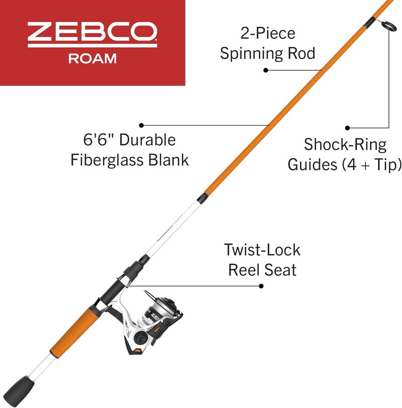 Zebco Roam Spinning Reel and Fishing Rod Combo, 6-Foot Fiberglass Fishing Pole, Split ComfortGrip Handle, Soft-Touch Handle Knob, Size 20 Reel, Changeable Right- or Left-Hand Retrieve - Image 2