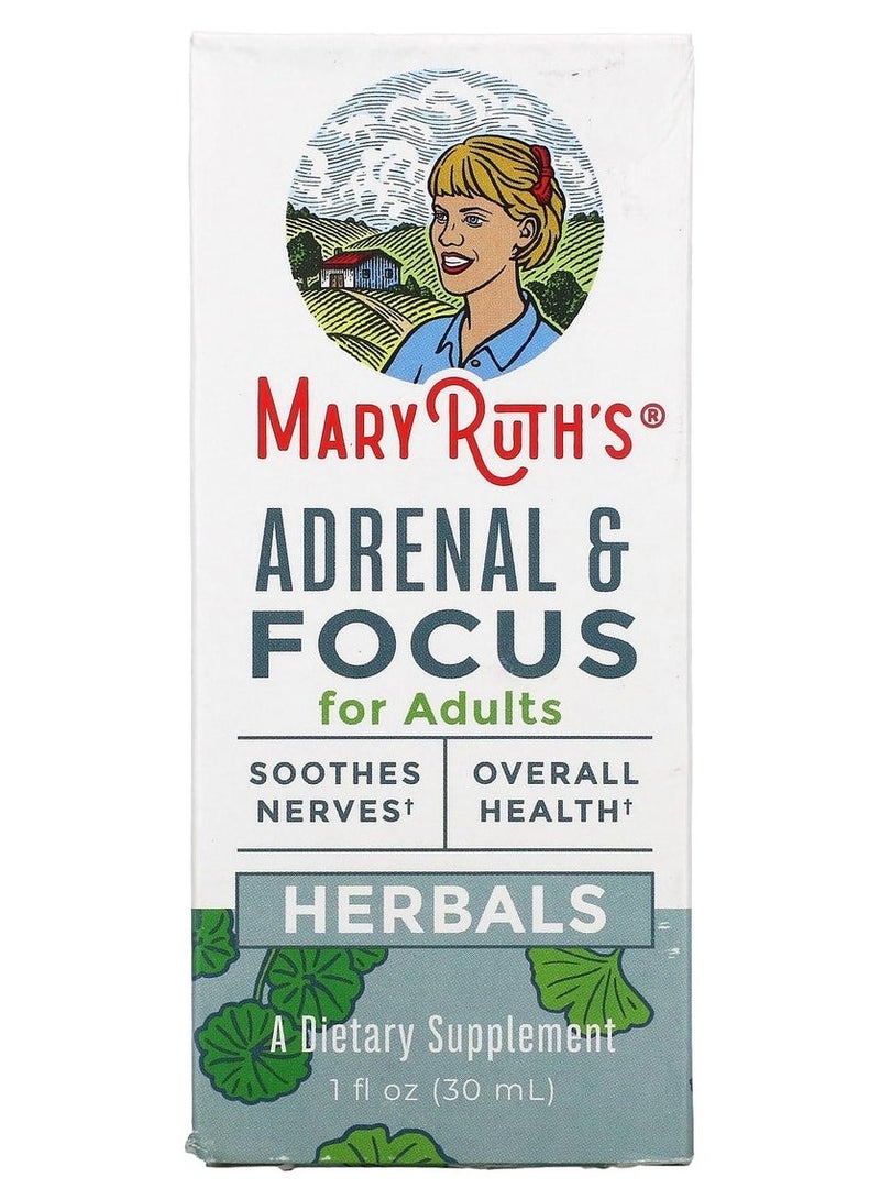 MaryRuth's أعشاب، دعم الغدة الكظرية والتركيز للبالغين، 1 أونصة سائلة (30 مل)