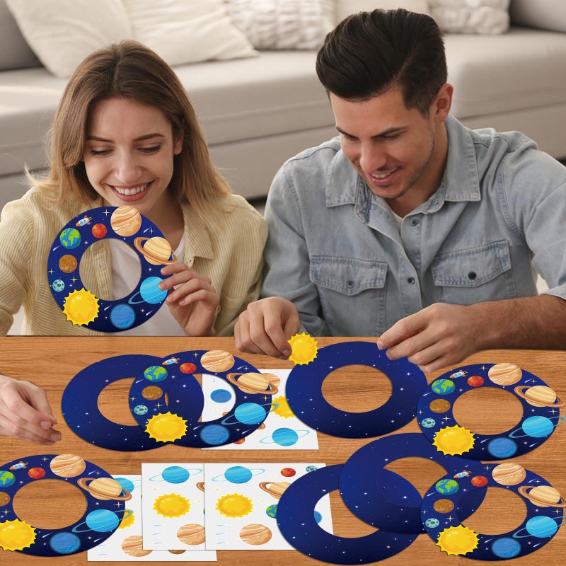 Lonfliness 24 Sets Space Wreath Craft Kits DIY Hanging Decor Solar System Paper Wreath Craft Ornament with Planet Stickers Outer Space Party Supplies for Home School Classroom Activities - Image 5