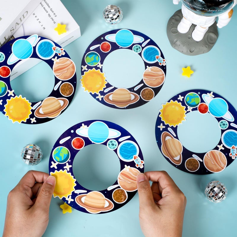 Lonfliness 24 Sets Space Wreath Craft Kits DIY Hanging Decor Solar System Paper Wreath Craft Ornament with Planet Stickers Outer Space Party Supplies for Home School Classroom Activities - Image 4