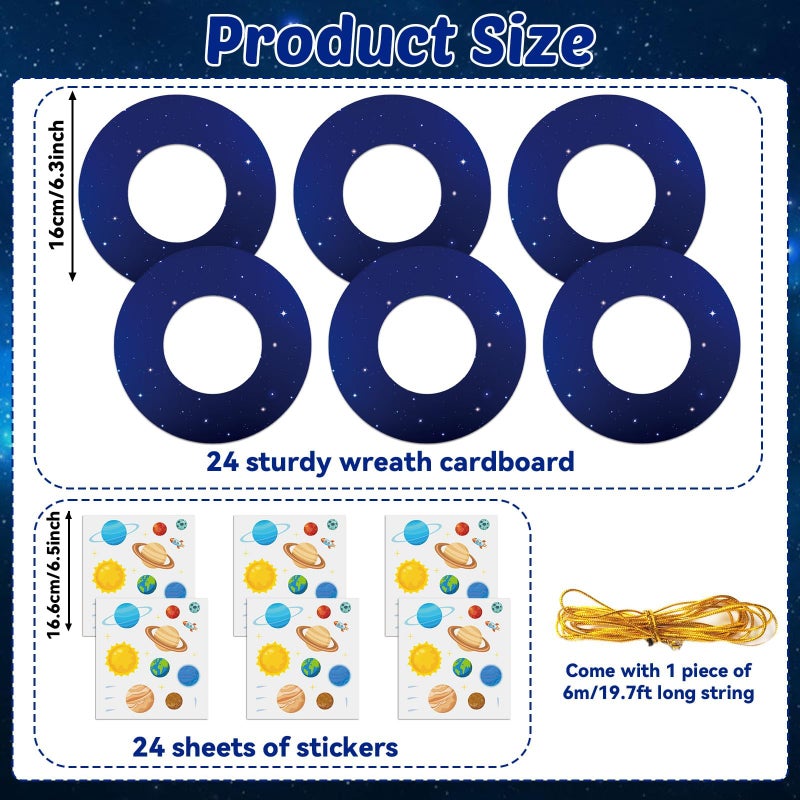 Lonfliness 24 Sets Space Wreath Craft Kits DIY Hanging Decor Solar System Paper Wreath Craft Ornament with Planet Stickers Outer Space Party Supplies for Home School Classroom Activities - Image 2