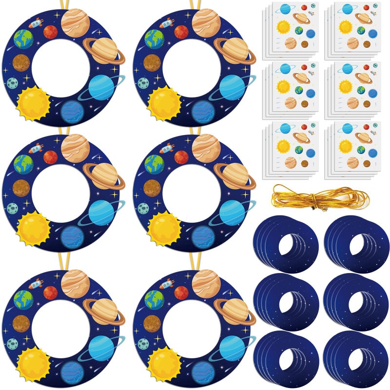 Lonfliness 24 Sets Space Wreath Craft Kits DIY Hanging Decor Solar System Paper Wreath Craft Ornament with Planet Stickers Outer Space Party Supplies for Home School Classroom Activities - Image 1