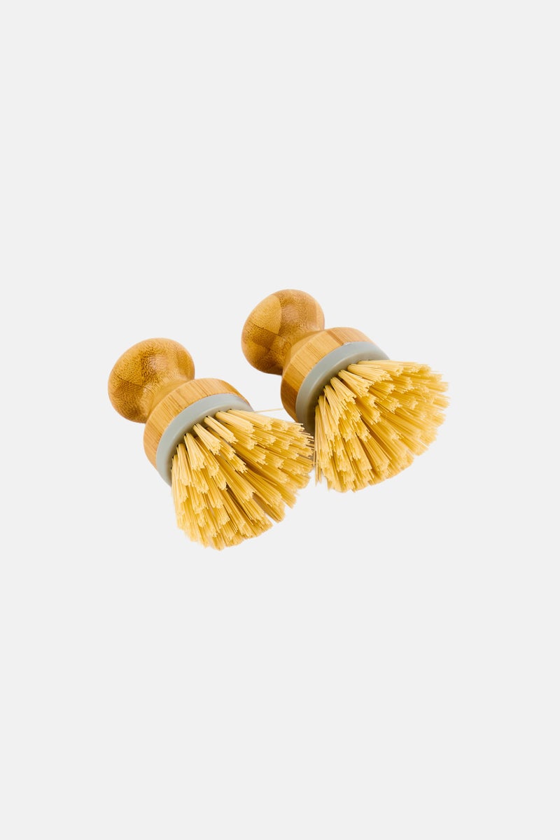 Bombay 2 Pcs Bamboo Dish Brushes Set, Beige - Image 2