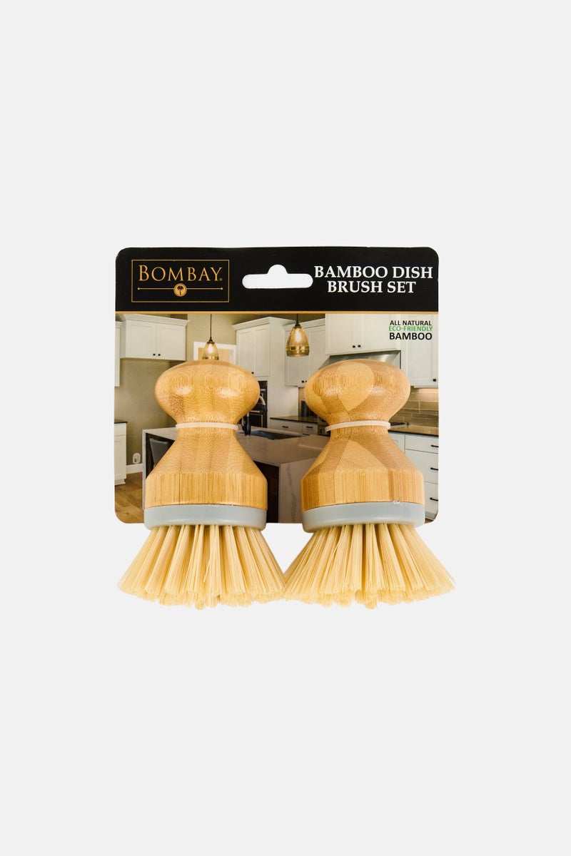 Bombay 2 Pcs Bamboo Dish Brushes Set, Beige - Image 1