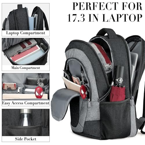 BIKROD Backpack for Men and Women Extra Large School Backpacks for Teens Water Resistant Back Pack Fits 17 Inch Laptop Business Anti Theft Sturdy Computer Bag Gifts Blackgrey - Image 3
