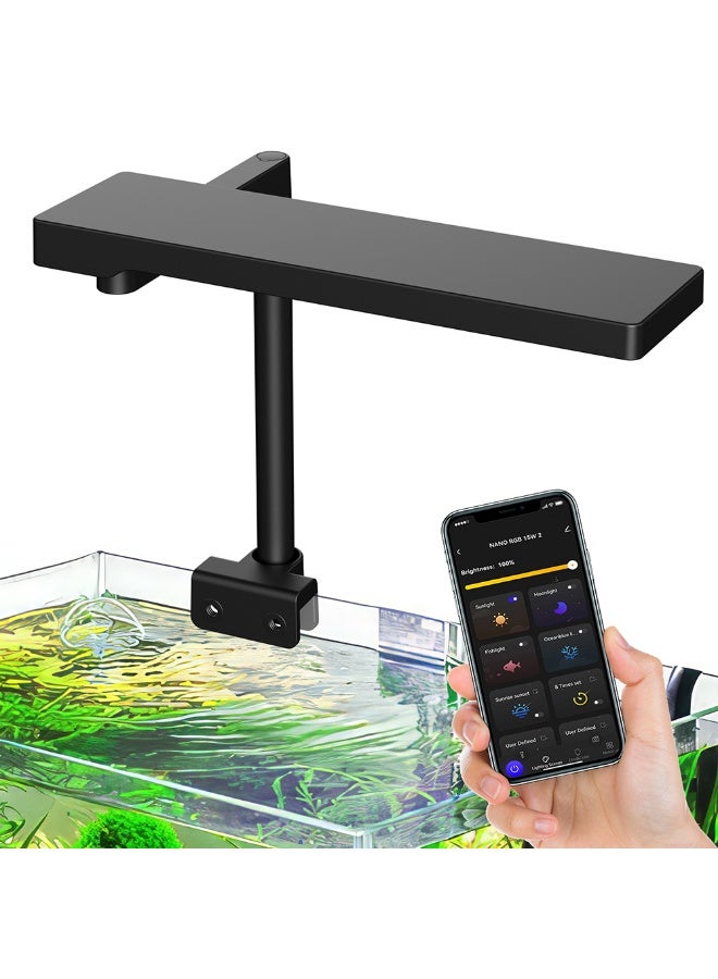 Smart LED Aquarium Bracket Light 15W, App Control Adjustable 15W RGB LED Aquarium Light Full Spectrum Planted Fish Tank Light