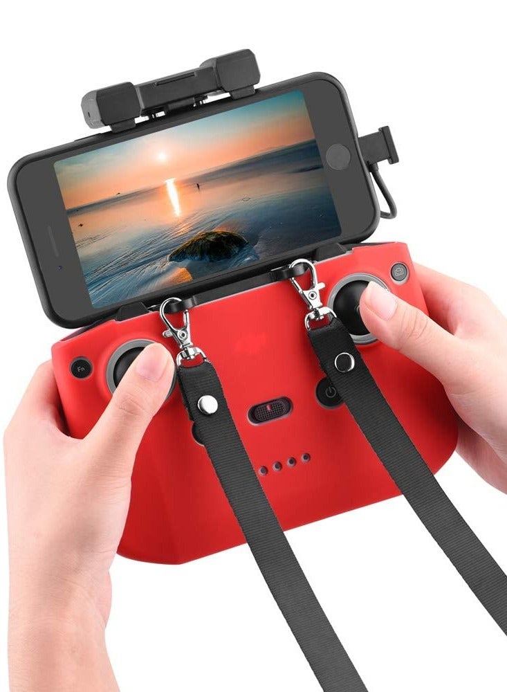 غطاء حماية من السيليكون مضاد للخدوش لجهاز DJI Mini 3/Mini 3 Pro/Air 2S/Mavic 3/Mavic 3 Pro، غطاء مع حبل ومشبك حزام مضاد للسقوط، ملحقات جهاز التحكم عن بُعد، أحمر - Image 3