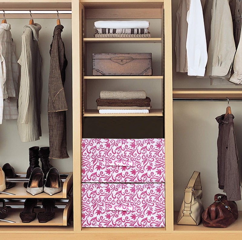 Kuber Industries Leaf Print Non Woven Fabric 2Replacement Drawer Storage And Cloth Organizer Unit For Closet PinkKubmart16006 Clothing - Image 2