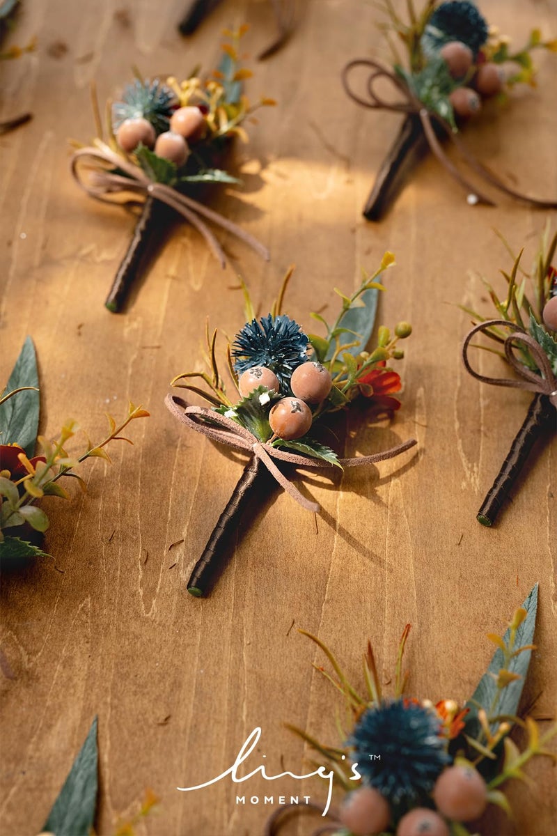 Ling's moment Ling's Moment Boutonniere for Men  10pcs Groomsmen Guest Boutonniere  Artificial Flowers for Wedding D?cor/Prom/Homecoming etc.Dark Teal Orange  - Image 4