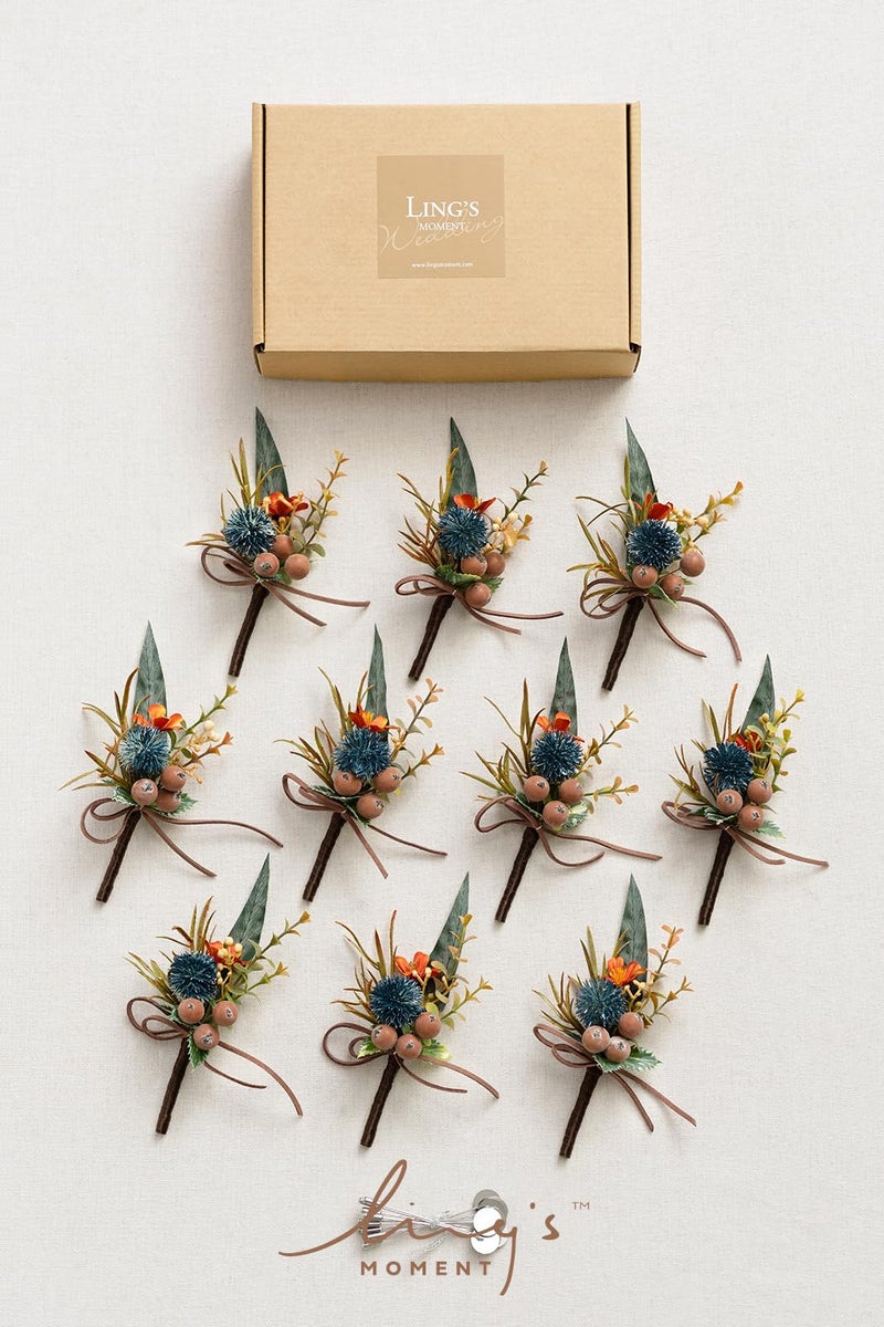 Ling's moment Ling's Moment Boutonniere for Men  10pcs Groomsmen Guest Boutonniere  Artificial Flowers for Wedding D?cor/Prom/Homecoming etc.Dark Teal Orange  - Image 5