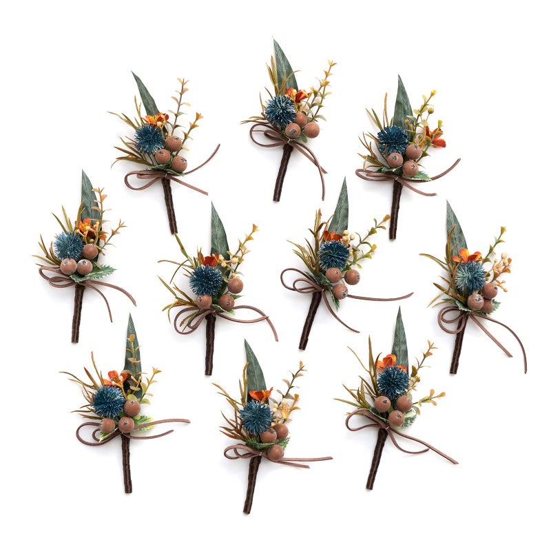 Ling's moment Ling's Moment Boutonniere for Men  10pcs Groomsmen Guest Boutonniere  Artificial Flowers for Wedding D?cor/Prom/Homecoming etc.Dark Teal Orange  - Image 1