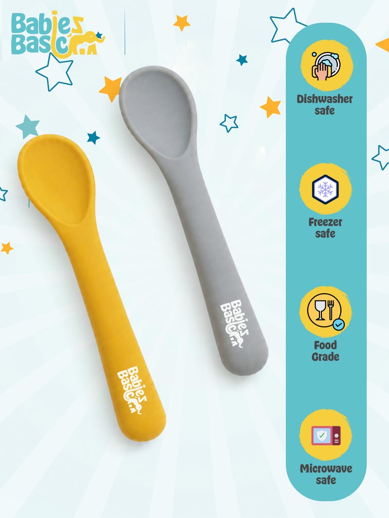 Babies Basic Flexible Silicone Spoon Set with travel case for kids, Yellow and Gray - Image 5