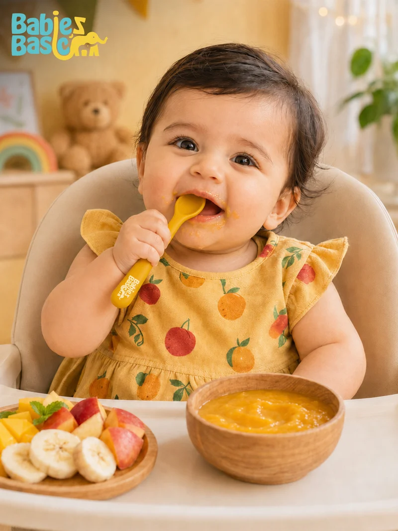 Babies Basic Babies Basic Flexible Silicone Spoon Set with travel case for kids, Yellow and Gray