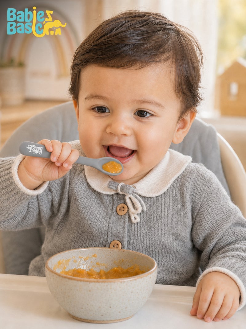 Babies Basic Flexible Silicone Spoon Set with travel case for kids, Yellow and Gray - Image 3