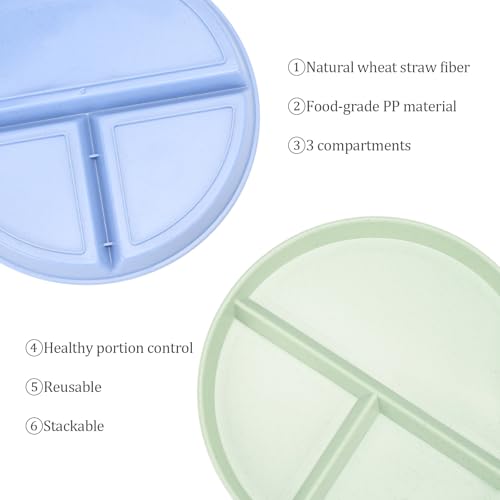 LYHLYA 9-Inch Unbreakable Divided Plates, 8-Pack Microwave & Dishwasher Safe Wheat Straw Plates, BPA-Free, 3-Compartment Portion Control Plates, Durable Dinnerware - Image 3