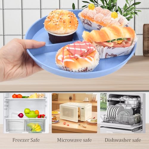LYHLYA 9-Inch Unbreakable Divided Plates, 8-Pack Microwave & Dishwasher Safe Wheat Straw Plates, BPA-Free, 3-Compartment Portion Control Plates, Durable Dinnerware - Image 5