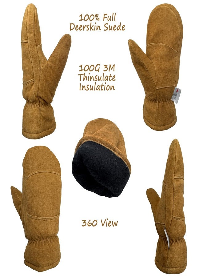 SKYDEER Premium 100% Deerskin Suede Winter Mittens with 100G 3M Thinsulate, Ultra-Soft, Thermal Insulated, Comfort for Men & Women - Image 3