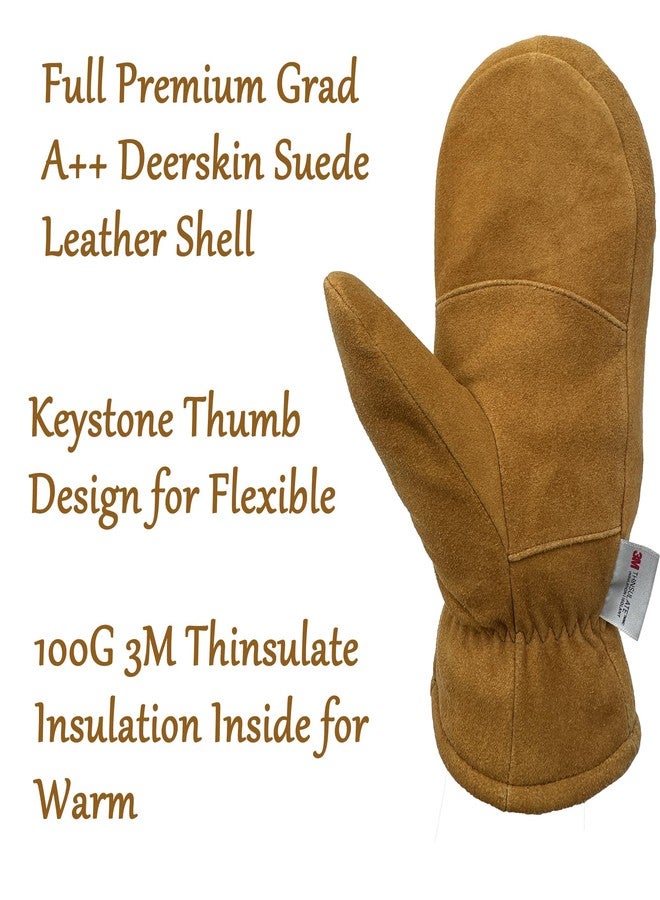 SKYDEER Premium 100% Deerskin Suede Winter Mittens with 100G 3M Thinsulate, Ultra-Soft, Thermal Insulated, Comfort for Men & Women - Image 4