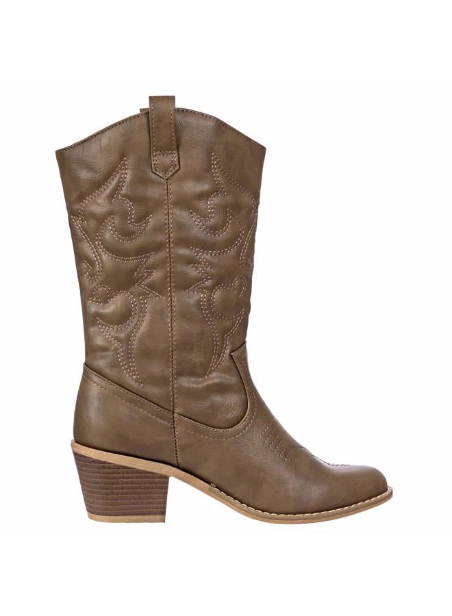 Charles Albert Women's Embroidered Modern Western Cowboy Boot, Mocha, 6 - Image 2
